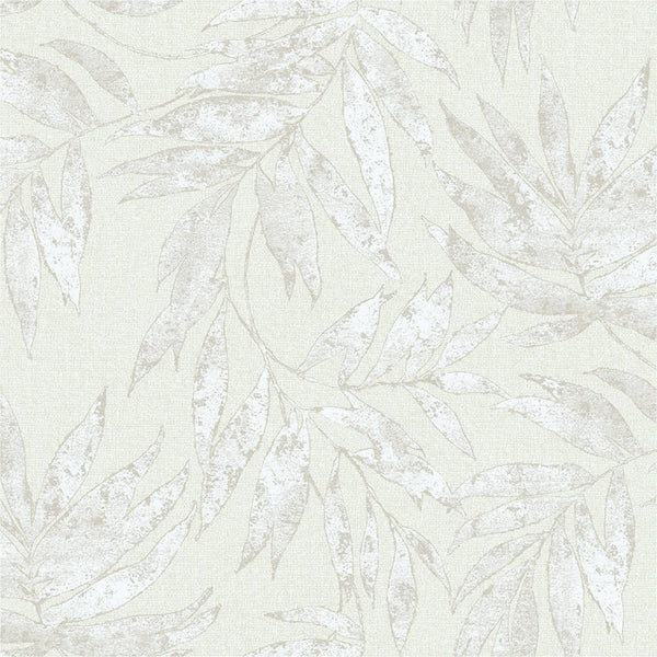 Luxury White Leaves Tropical Textured Wallpaper, Premium Non-Woven Wall Covering, 41.7"W x 398"H, Washable Removable for Livi