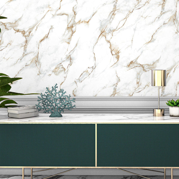 Luxury Brown Marble Stone 3D Embossed Wallpaper, Boho Non-Woven Wall Covering, 41.7"W x 614"H, Washable Removable for Living 