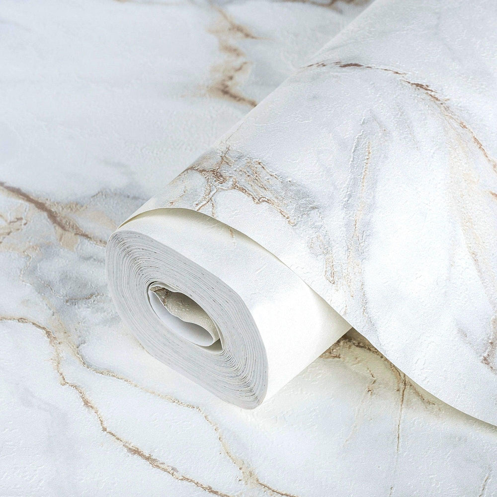 Luxury Brown Marble Stone 3D Embossed Wallpaper, Boho Non-Woven Wall Covering, 41.7"W x 614"H, Washable Removable for Living 