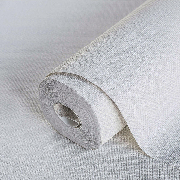 Luxury White Chevron Fabric Textured Wallpaper, Modern Non-Woven Wall Covering, 41.7"W x 614"H, Washable Removable for Living