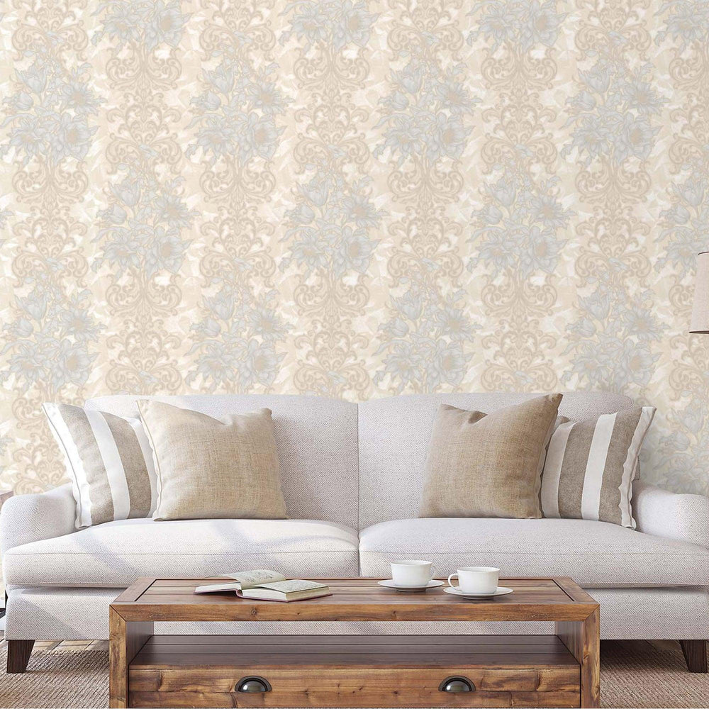 Luxury White Floral Damask 3D Embossed Wallpaper, Premium Non-Woven Wall Covering, 41.7"W x 398"H, Washable Removable for Liv