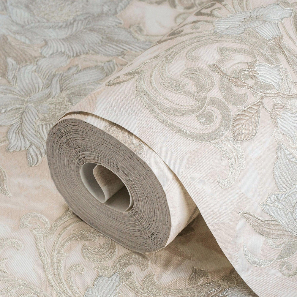 Luxury White Floral Damask 3D Embossed Wallpaper, Premium Non-Woven Wall Covering, 41.7"W x 398"H, Washable Removable for Liv