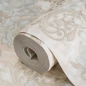 Luxury White Floral Damask 3D Embossed Wallpaper, Premium Non-Woven Wall Covering, 41.7"W x 398"H, Washable Removable for Liv