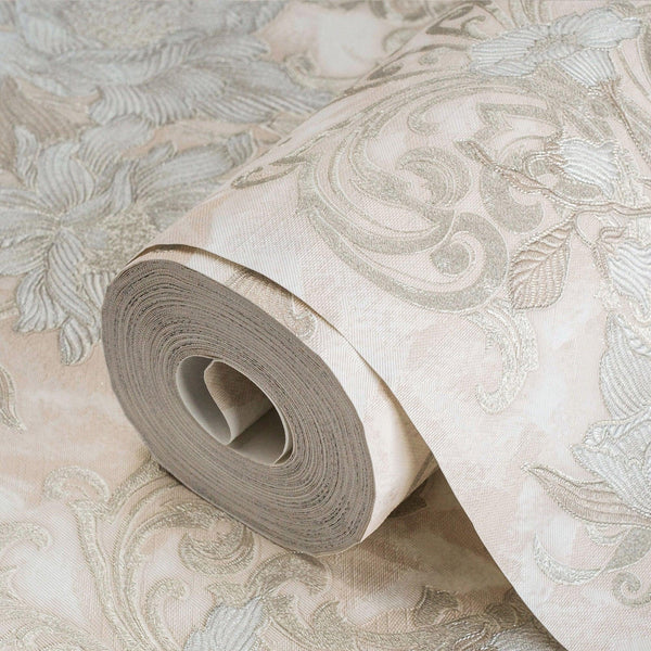 Luxury White Floral Damask 3D Embossed Wallpaper, Premium Non-Woven Wall Covering, 41.7"W x 398"H, Washable Removable for Liv