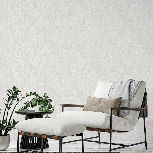 Luxury White Distressed Embossed 3D Embossed Wallpaper, Farmhouse Non-Woven Wall Covering, 41.7"W x 614"H, Washable Removable