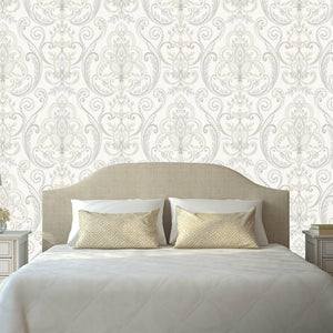 Luxury White Damask Textured 3D Embossed Wallpaper, Victorian Non-Woven Wall Covering, 41.7"W x 614"H, Washable Removable for