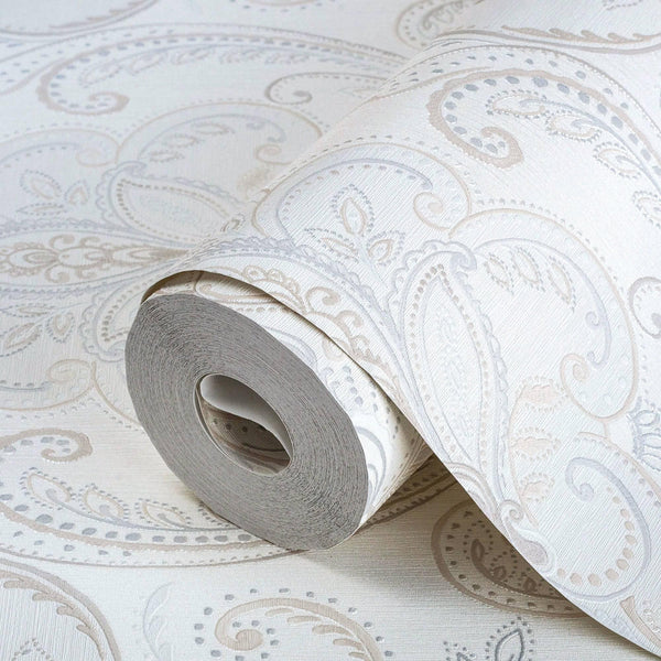 Luxury White Damask Textured 3D Embossed Wallpaper, Victorian Non-Woven Wall Covering, 41.7"W x 614"H, Washable Removable for