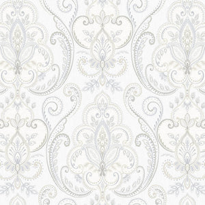 Luxury White Damask Textured 3D Embossed Wallpaper, Victorian Non-Woven Wall Covering, 41.7"W x 614"H, Washable Removable for