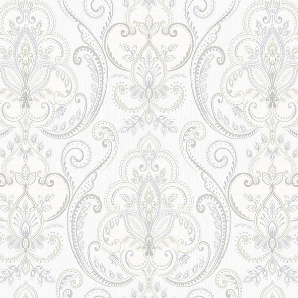 Luxury White Damask Textured 3D Embossed Wallpaper, Victorian Non-Woven Wall Covering, 41.7"W x 614"H, Washable Removable for