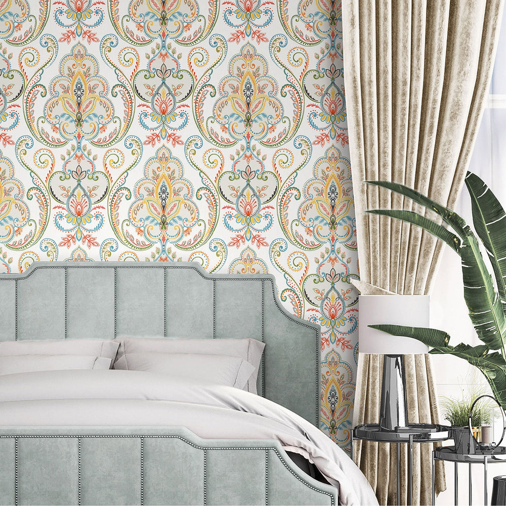 Luxury White Damask Textured 3D Embossed Wallpaper, Victorian Non-Woven Wall Covering, 41.7"W x 614"H, Washable Removable for