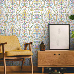 Luxury White Damask Textured 3D Embossed Wallpaper, Victorian Non-Woven Wall Covering, 41.7"W x 614"H, Washable Removable for