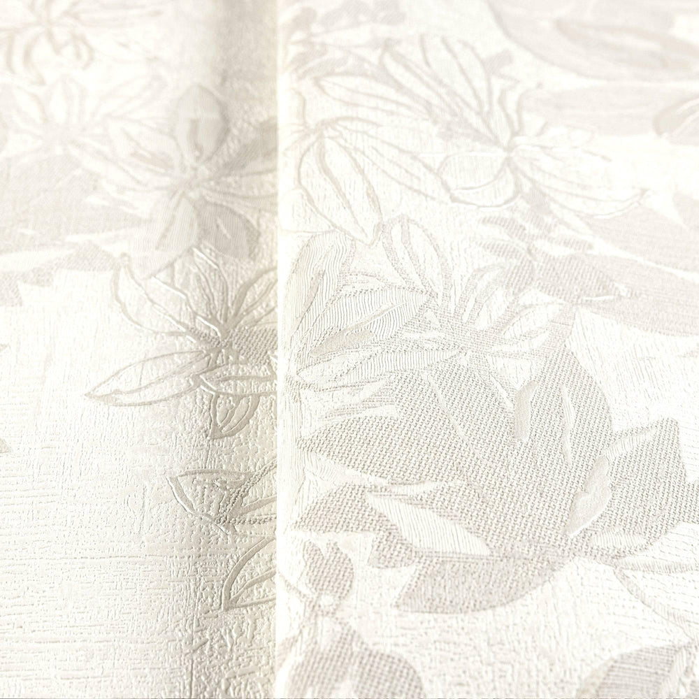 Luxury White Floral Leaves 3D Embossed Wallpaper, Contemporary Non-Woven Wall Covering, 41.7"W x 614"H, Washable Removable fo