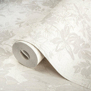 Luxury White Floral Leaves 3D Embossed Wallpaper, Contemporary Non-Woven Wall Covering, 41.7"W x 614"H, Washable Removable fo