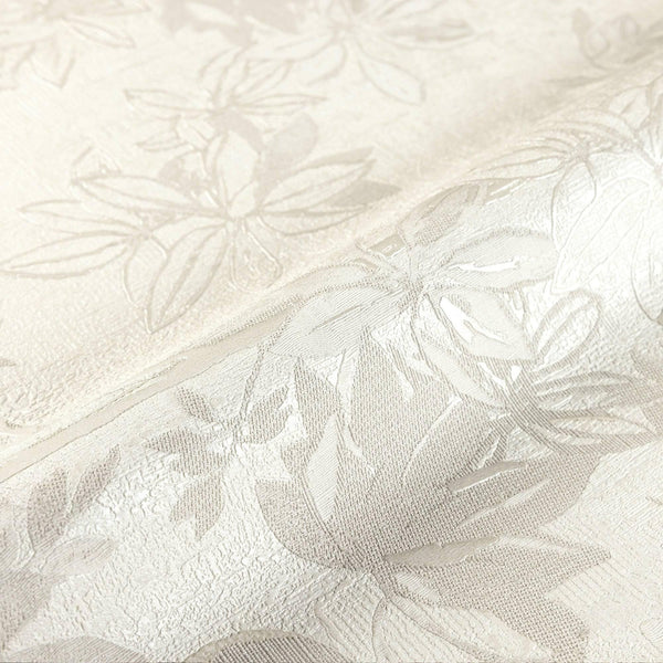 Luxury White Floral Leaves 3D Embossed Wallpaper, Contemporary Non-Woven Wall Covering, 41.7"W x 614"H, Washable Removable fo