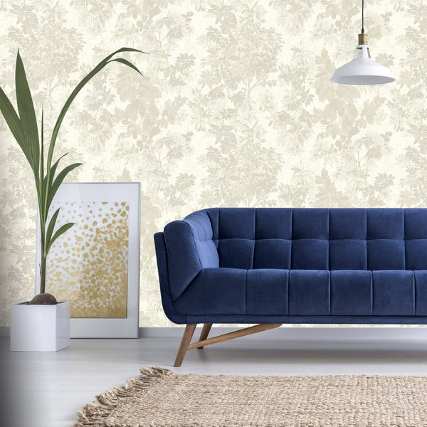 Luxury White Floral Leaves 3D Embossed Wallpaper, Contemporary Non-Woven Wall Covering, 41.7"W x 614"H, Washable Removable fo