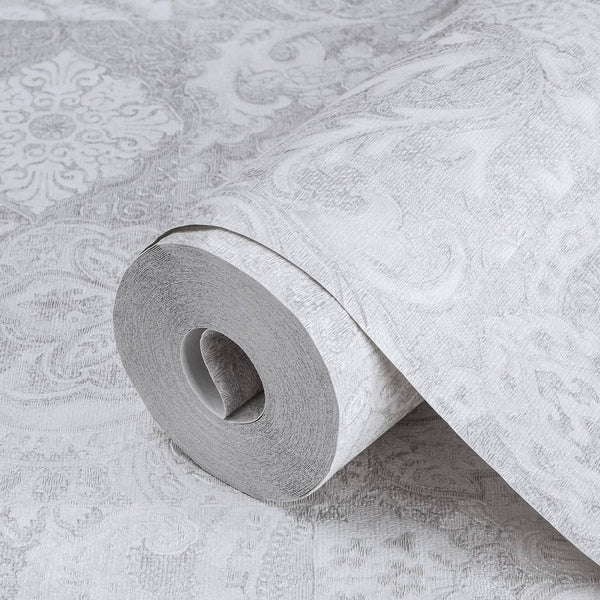 Luxury Gray Damask Textured 3D Embossed Wallpaper, Mediterranean Non-Woven Wall Covering, 41.7"W x 614"H, Washable Removable 