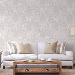 Luxury Gray Damask Textured 3D Embossed Wallpaper, Mediterranean Non-Woven Wall Covering, 41.7"W x 614"H, Washable Removable 