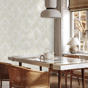 Luxury White Damask Embossed 3D Embossed Wallpaper, Country Non-Woven Wall Covering, 41.7"W x 398"H, Washable Removable for L