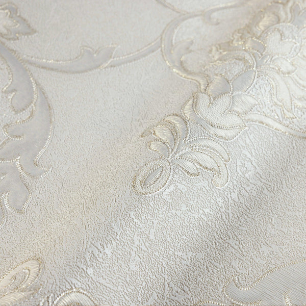 Luxury White Damask Embossed 3D Embossed Wallpaper, Country Non-Woven Wall Covering, 41.7"W x 398"H, Washable Removable for L