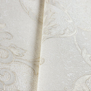 Luxury White Damask Embossed 3D Embossed Wallpaper, Country Non-Woven Wall Covering, 41.7"W x 398"H, Washable Removable for L
