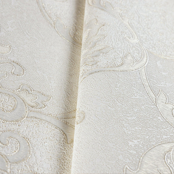 Luxury White Damask Embossed 3D Embossed Wallpaper, Country Non-Woven Wall Covering, 41.7"W x 398"H, Washable Removable for L