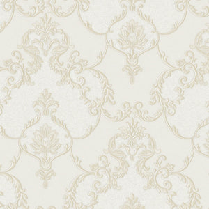 Luxury White Damask Embossed 3D Embossed Wallpaper, Country Non-Woven Wall Covering, 41.7"W x 398"H, Washable Removable for L