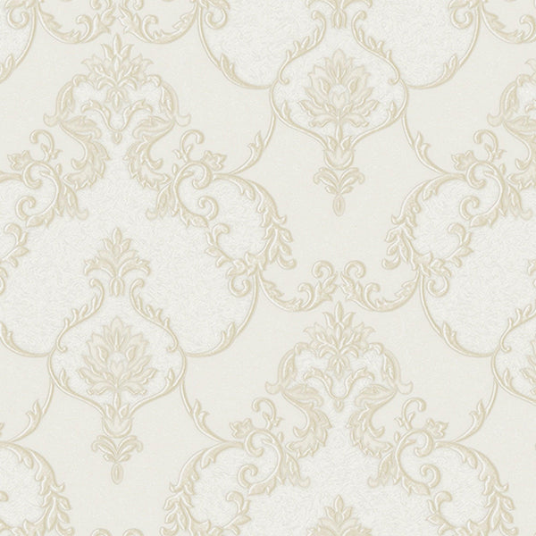 Luxury White Damask Embossed 3D Embossed Wallpaper, Country Non-Woven Wall Covering, 41.7"W x 398"H, Washable Removable for L