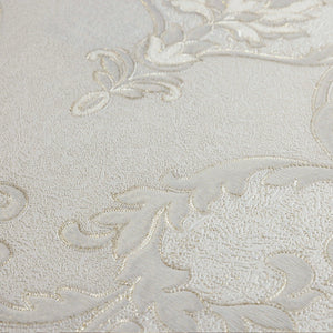 Luxury White Damask Embossed 3D Embossed Wallpaper, Country Non-Woven Wall Covering, 41.7"W x 398"H, Washable Removable for L