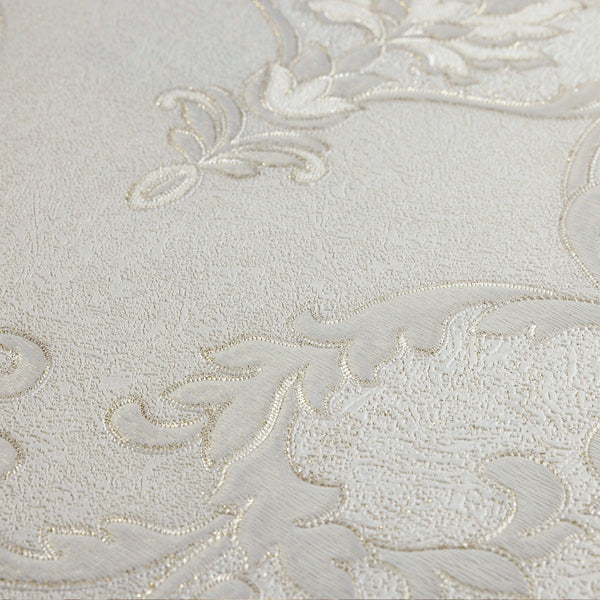 Luxury White Damask Embossed 3D Embossed Wallpaper, Country Non-Woven Wall Covering, 41.7"W x 398"H, Washable Removable for L