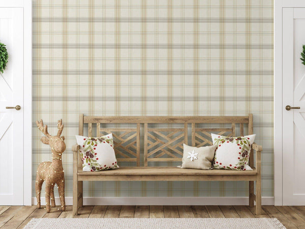Luxury White Plaid Textured Wallpaper, Farmhouse Non-Woven Wall Covering, 41.7"W x 614"H, Washable Removable for Living Room 