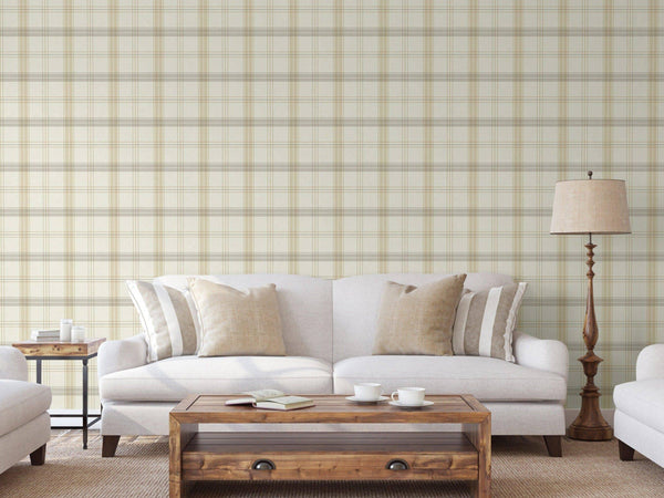 Luxury White Plaid Textured Wallpaper, Farmhouse Non-Woven Wall Covering, 41.7"W x 614"H, Washable Removable for Living Room 