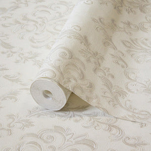 Luxury White Damask Embossed 3D Embossed Wallpaper, Premium Non-Woven Wall Covering, 41.7"W x 398"H, Washable Removable for L
