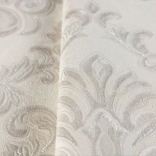 Luxury White Damask Embossed 3D Embossed Wallpaper, Premium Non-Woven Wall Covering, 41.7"W x 398"H, Washable Removable for L