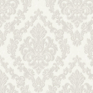 Luxury White Damask Embossed 3D Embossed Wallpaper, Premium Non-Woven Wall Covering, 41.7"W x 398"H, Washable Removable for L