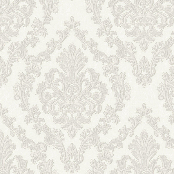 Luxury White Damask Embossed 3D Embossed Wallpaper, Premium Non-Woven Wall Covering, 41.7"W x 398"H, Washable Removable for L