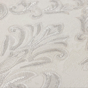 Luxury White Damask Embossed 3D Embossed Wallpaper, Premium Non-Woven Wall Covering, 41.7"W x 398"H, Washable Removable for L