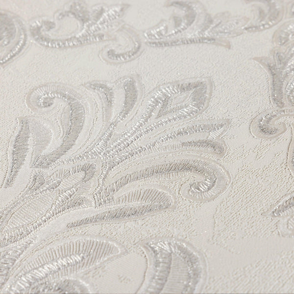 Luxury White Damask Embossed 3D Embossed Wallpaper, Premium Non-Woven Wall Covering, 41.7"W x 398"H, Washable Removable for L