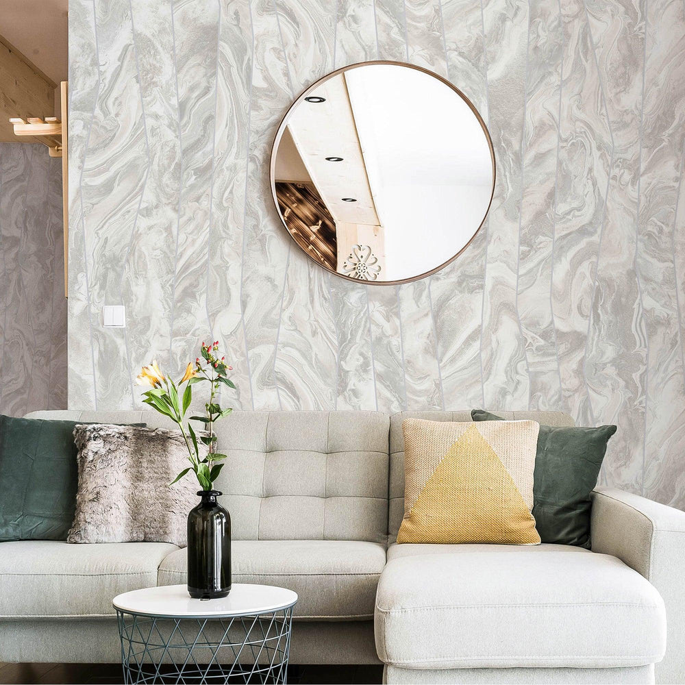Luxury White Marble Striped Wallpaper, Coastal Non-Woven Wall Covering, 41.7"W x 398"H, Washable Removable for Living Room Be