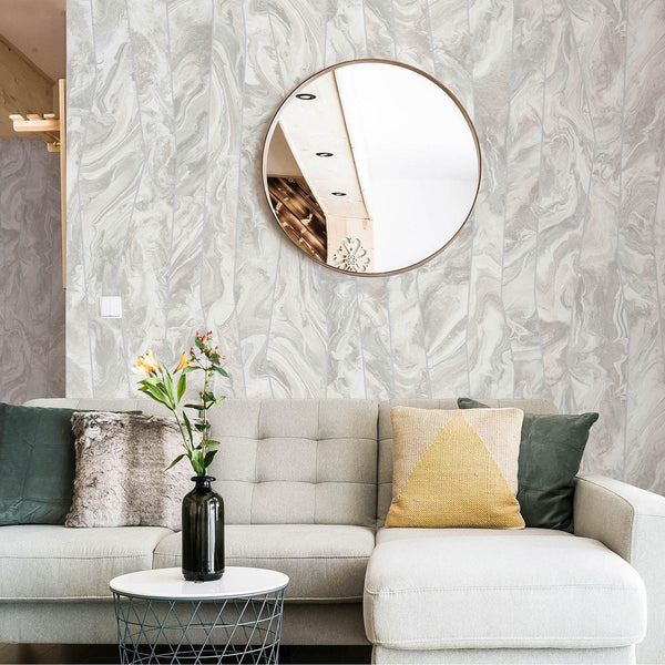 Luxury White Marble Striped Wallpaper, Coastal Non-Woven Wall Covering, 41.7"W x 398"H, Washable Removable for Living Room Be