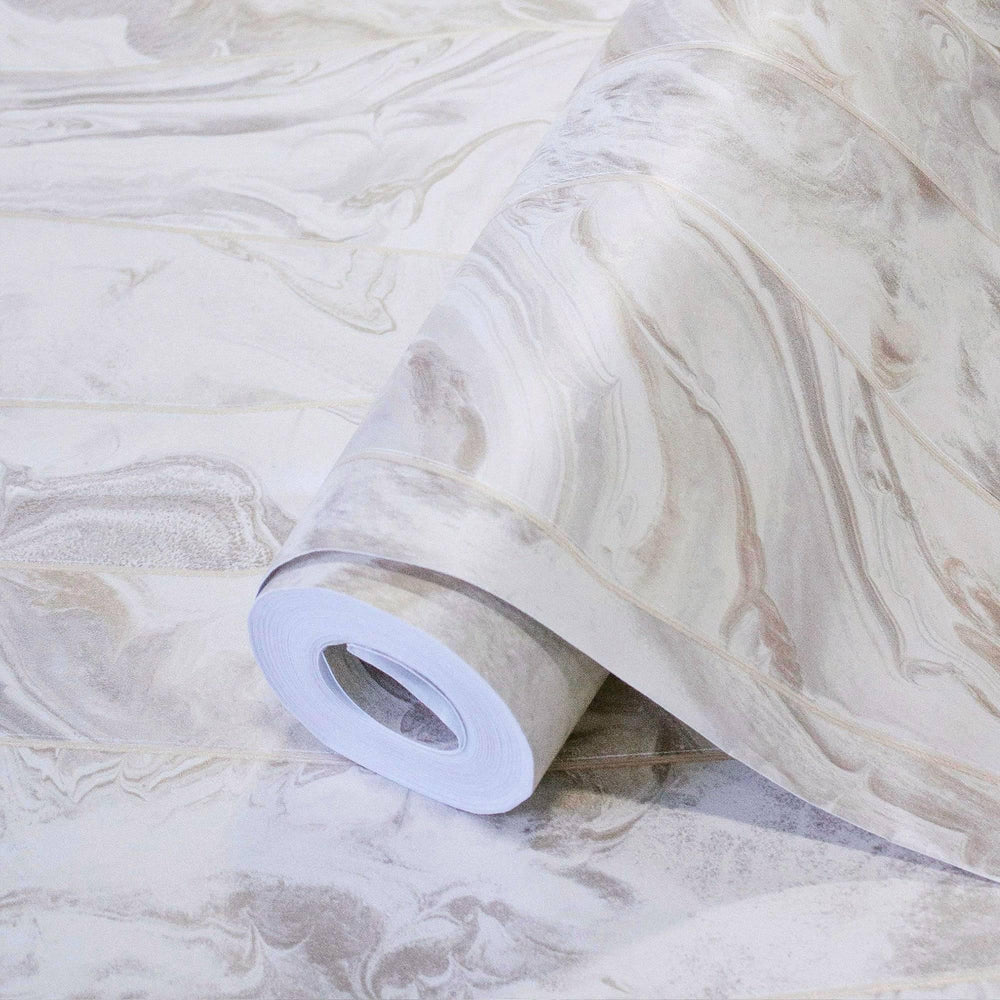 Luxury White Marble Striped Wallpaper, Coastal Non-Woven Wall Covering, 41.7"W x 398"H, Washable Removable for Living Room Be