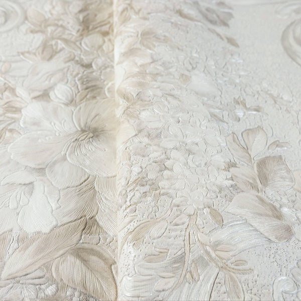 Luxury Ivory Textured Embossed 3D Embossed Wallpaper, Modern Non-Woven Wall Covering, 41.7"W x 398"H, Washable Removable for 