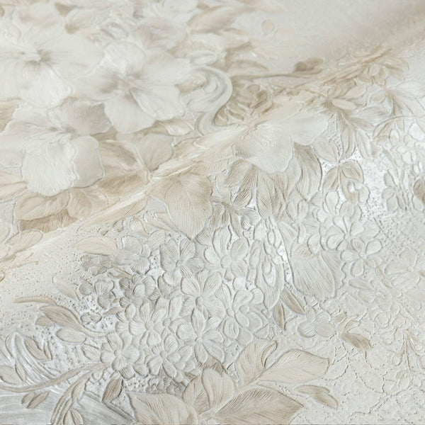 Luxury Ivory Textured Embossed 3D Embossed Wallpaper, Modern Non-Woven Wall Covering, 41.7"W x 398"H, Washable Removable for 