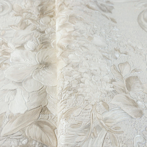 Luxury Ivory Textured Embossed 3D Embossed Wallpaper, Modern Non-Woven Wall Covering, 41.7"W x 398"H, Washable Removable for 