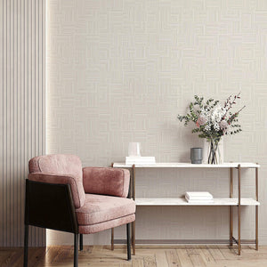 Luxury White Geometric Textured Wallpaper, Industrial Non-Woven Wall Covering, 41.7"W x 614"H, Washable Removable for Living 