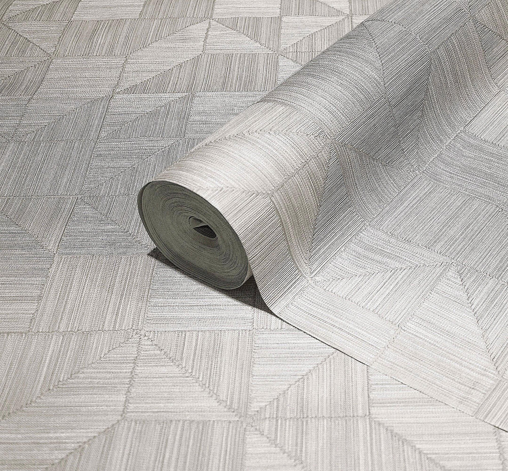 Luxury White Geometric Textured Wallpaper, Industrial Non-Woven Wall Covering, 41.7"W x 614"H, Washable Removable for Living 