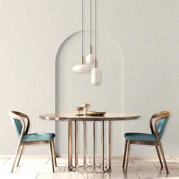 Luxury White Geometric Textured Wallpaper, Industrial Non-Woven Wall Covering, 41.7"W x 614"H, Washable Removable for Living 