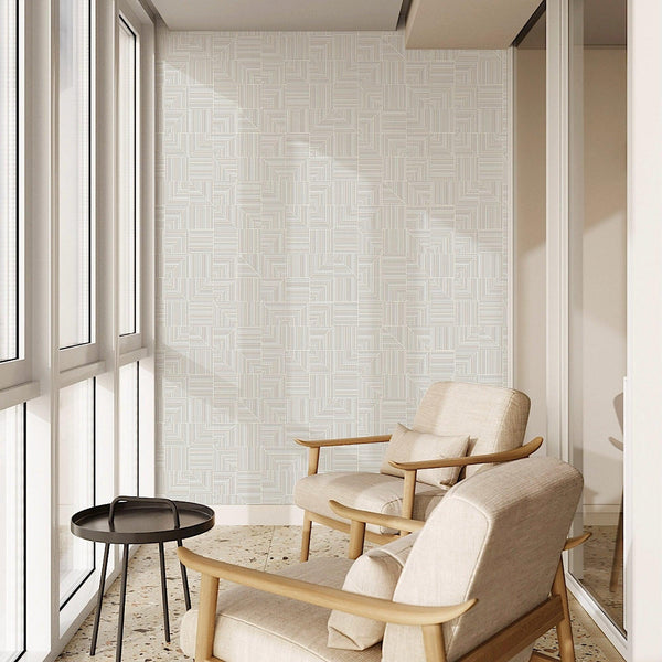 Luxury White Geometric Textured Wallpaper, Industrial Non-Woven Wall Covering, 41.7"W x 614"H, Washable Removable for Living 