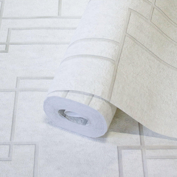 Luxury White Abstract Geometric 3D Embossed Wallpaper, Coastal Non-Woven Wall Covering, 41.7"W x 398"H, Washable Removable fo