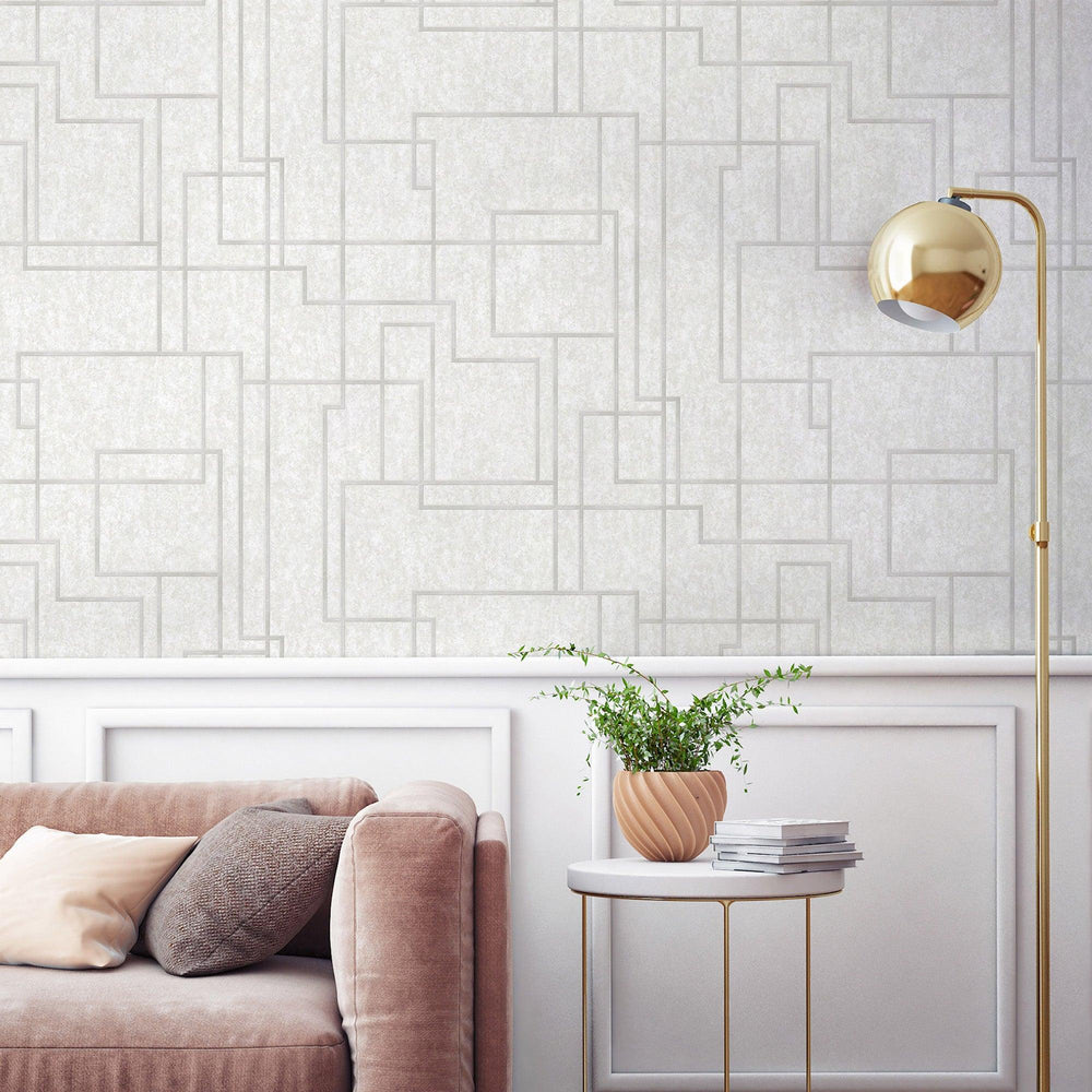 Luxury White Abstract Geometric 3D Embossed Wallpaper, Coastal Non-Woven Wall Covering, 41.7"W x 398"H, Washable Removable fo