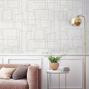 Luxury White Abstract Geometric 3D Embossed Wallpaper, Coastal Non-Woven Wall Covering, 41.7"W x 398"H, Washable Removable fo